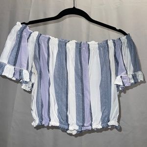 Blue/White Striped Off the shoulder Crop Top